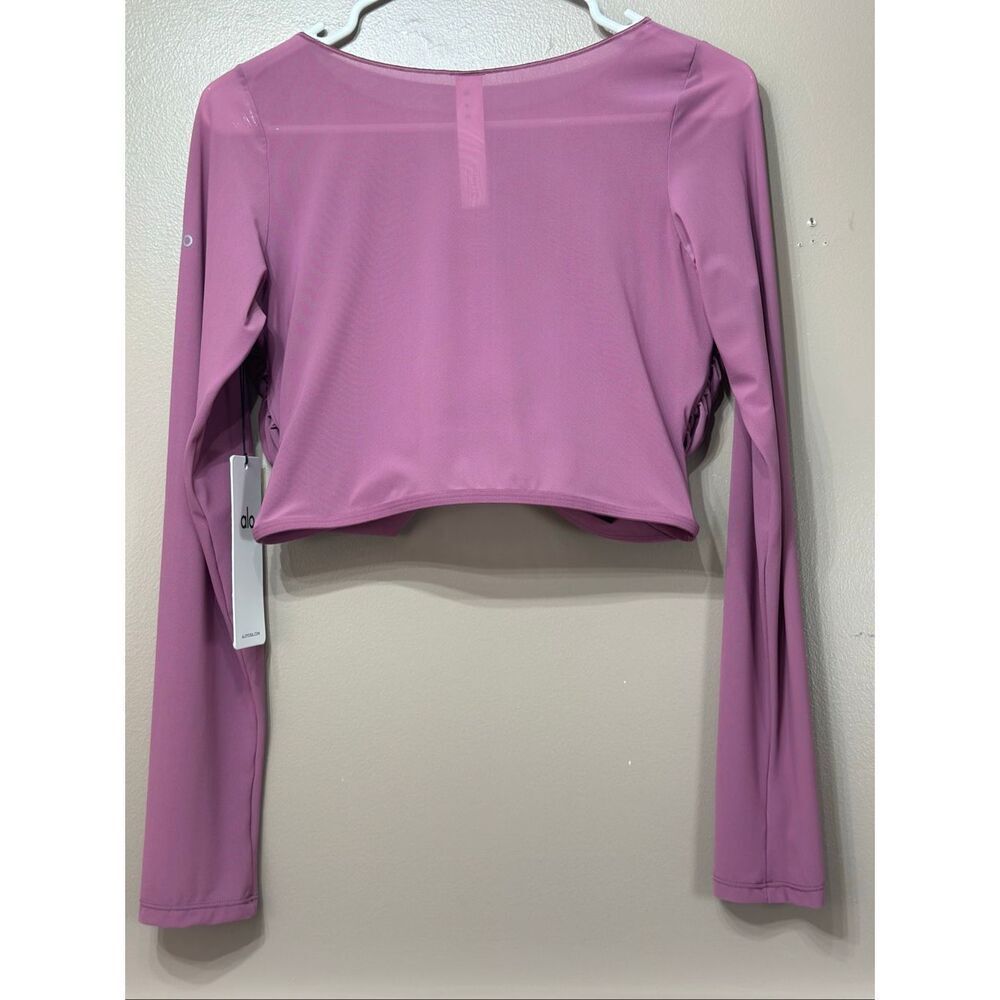 NWT Alo Yoga Mauve Mesh Sheer Illusion Cropped Long Sleeve Top Women's Large - Picture 11 of 11
